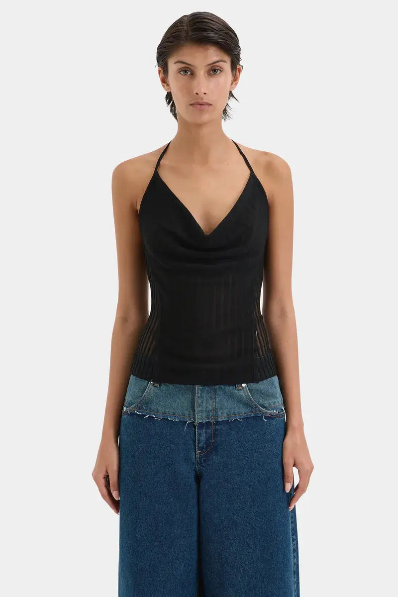 Azaria Halter Neck in Black Sir.
