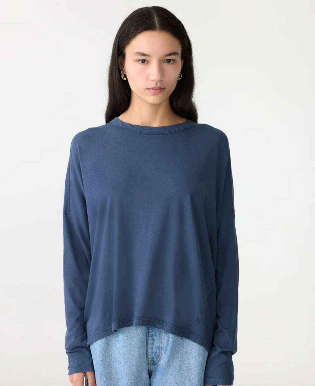Long Sleeve Circle Top in Midnight Blue Bassike