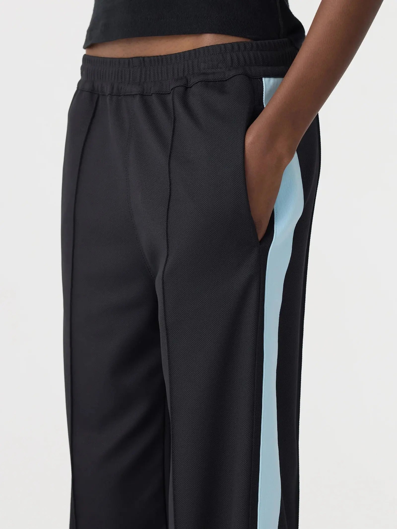 Pique Stripe Detail Pant In Black/Pale Blue Stripe Bassike