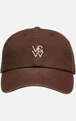 Brown cap with pink Viktoria and Woods logo