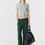 Twill Stripe Detail Pant in Pine and Marine Blue Bassike