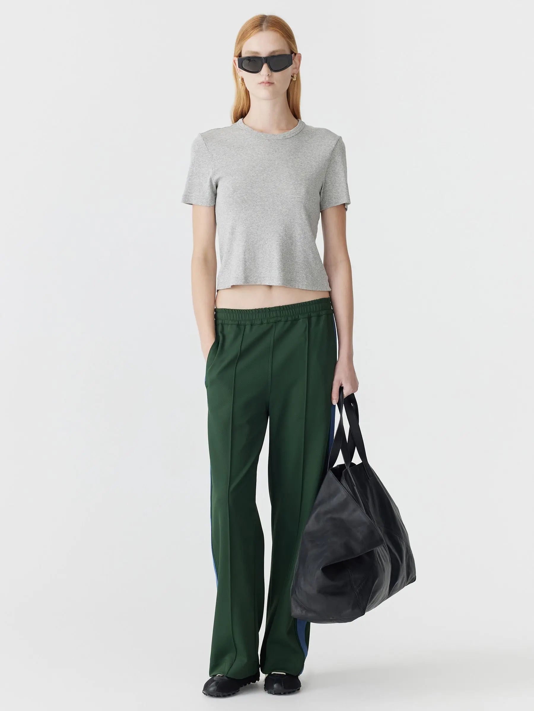 Twill Stripe Detail Pant in Pine and Marine Blue Bassike