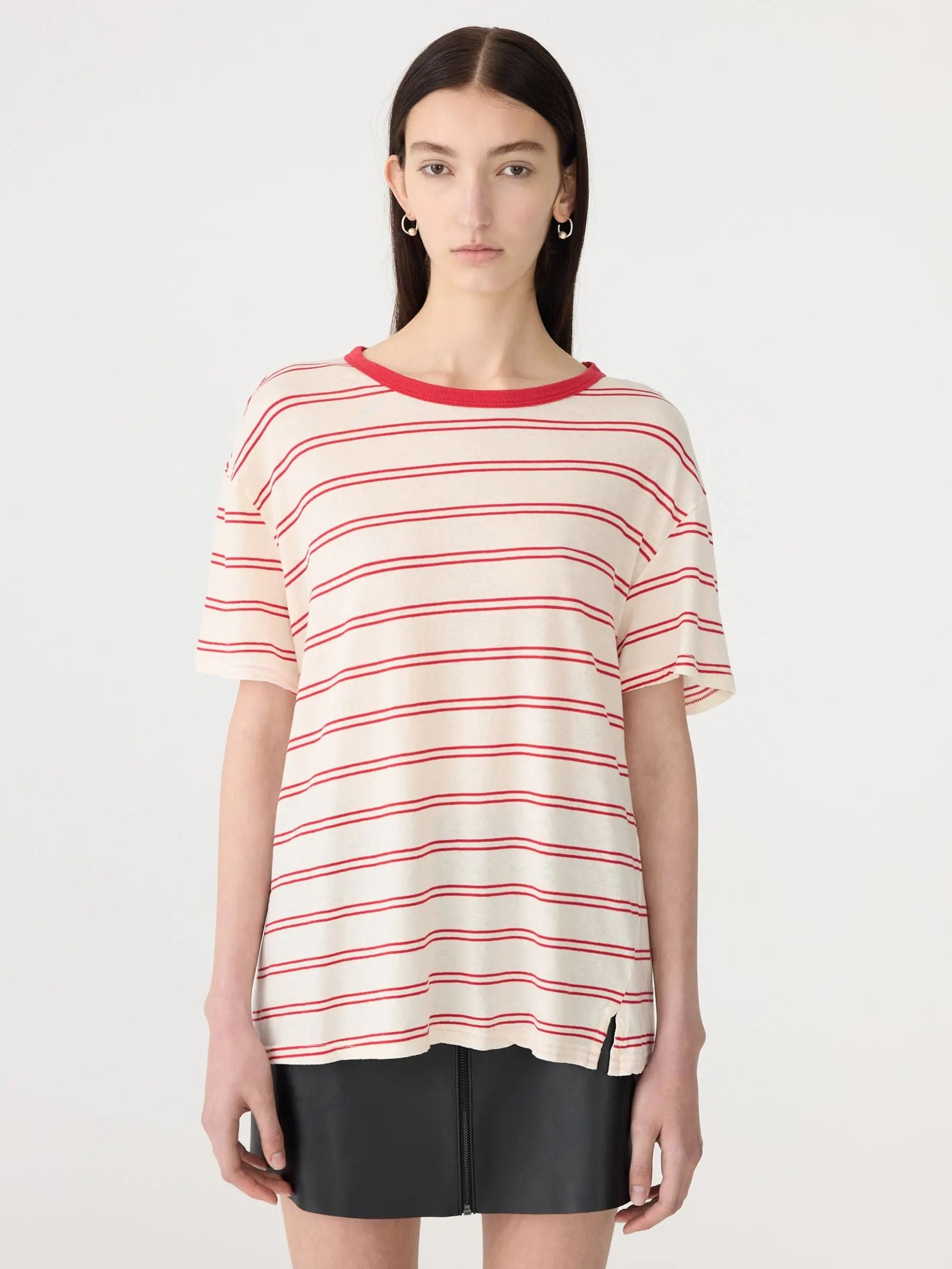 Stripe Boyfriend T-Shirt in Red BASSIKE