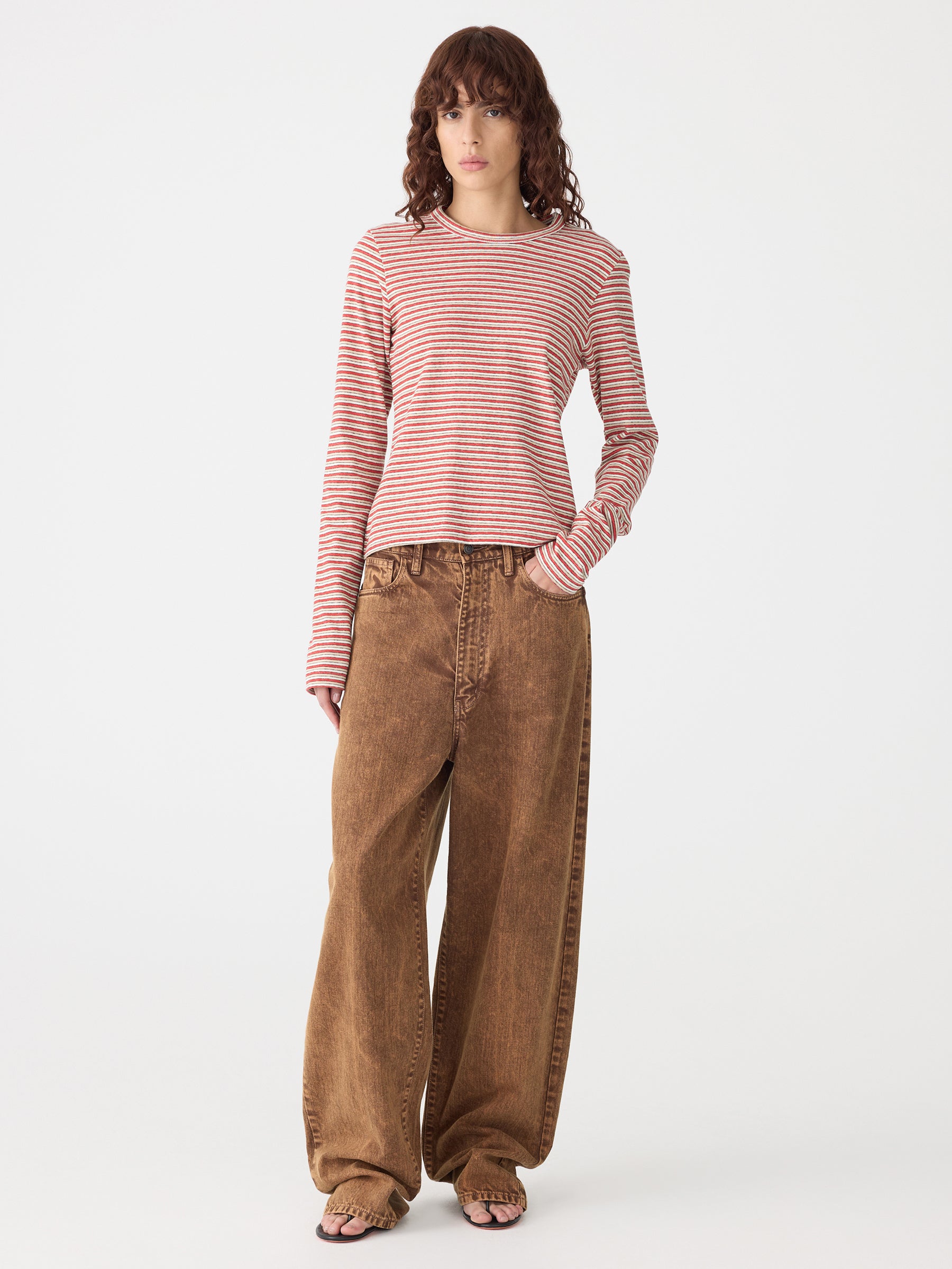 Stripe top with brown pants bassike clothlifestyle boutique