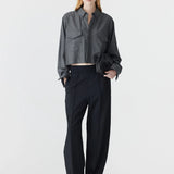 Elastic Detail Twill Pant in Black BASSIKE