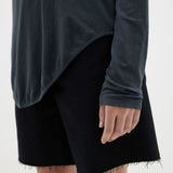 Regular Scoop Hem Long Sleeve T-shirt in Washed Navy