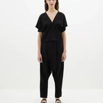Viscose Linen V Neck Top in Black