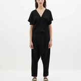Viscose Linen V Neck Top in Black
