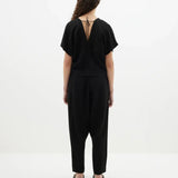 Viscose Linen V Neck Top in Black