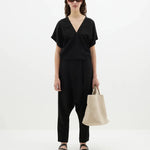 Viscose Linen V Neck Top in Black