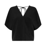 Viscose Linen V Neck Top in Black