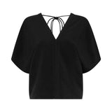 Viscose Linen V Neck Top in Black