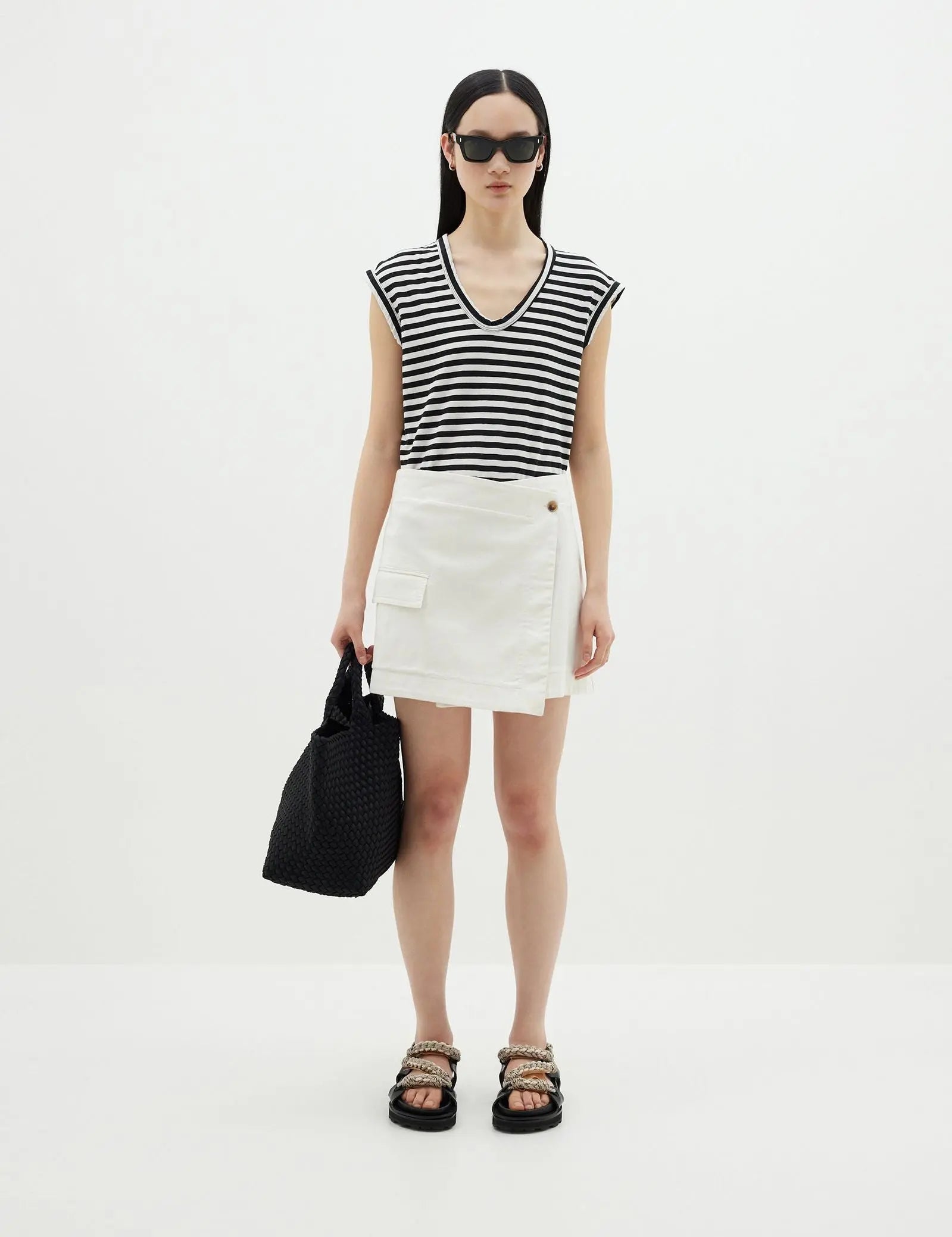 Stripe Scoop Muscle Tank in Black / Undyed