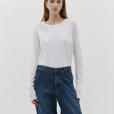 Regular Scoop Hem Long Sleeve T-shirt in White