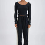 cotton black pant with a beige stripe clothlifestyle boutique