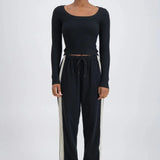 cotton black pant with a beige stripe clothlifestyle boutique