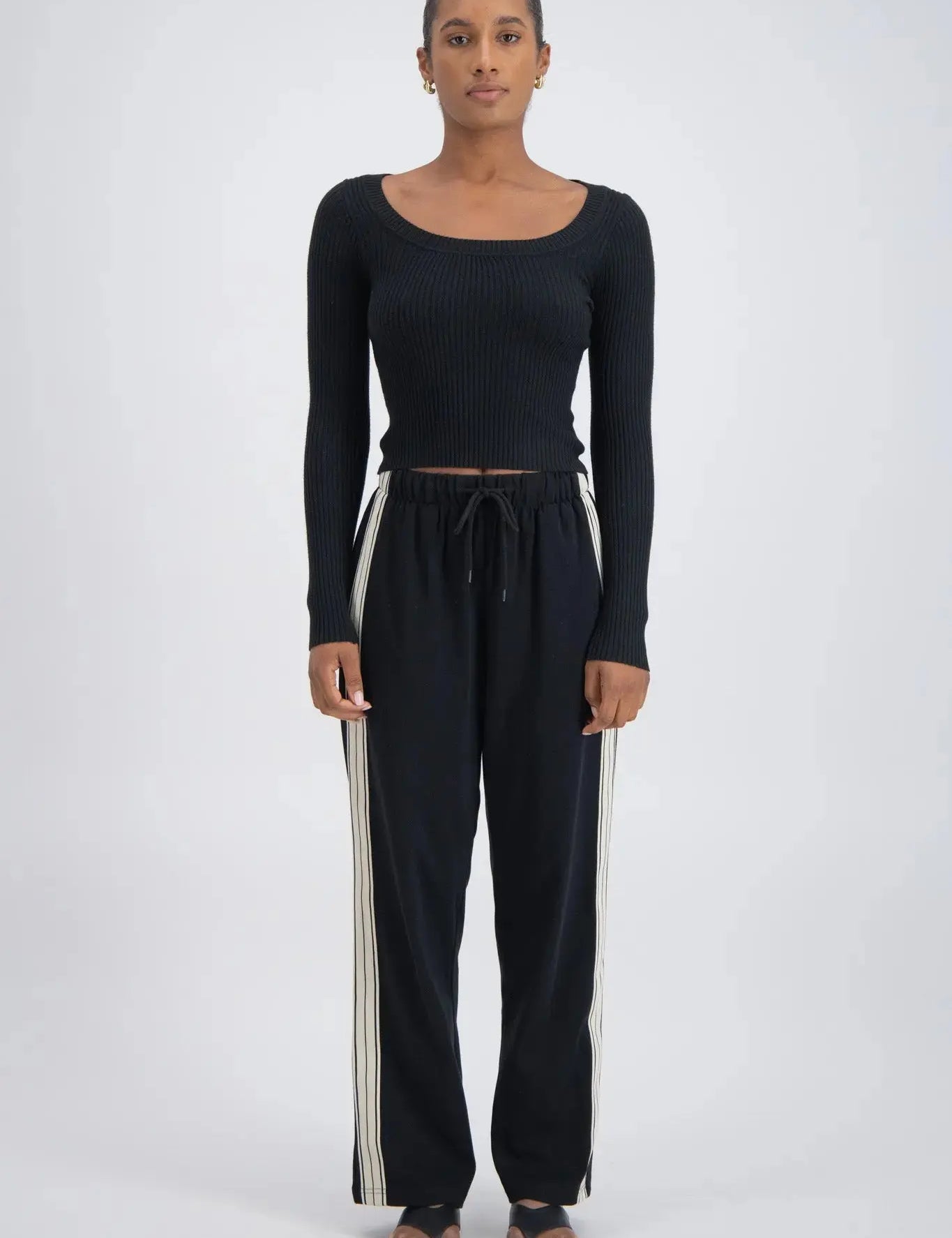 cotton black pant with a beige stripe clothlifestyle boutique