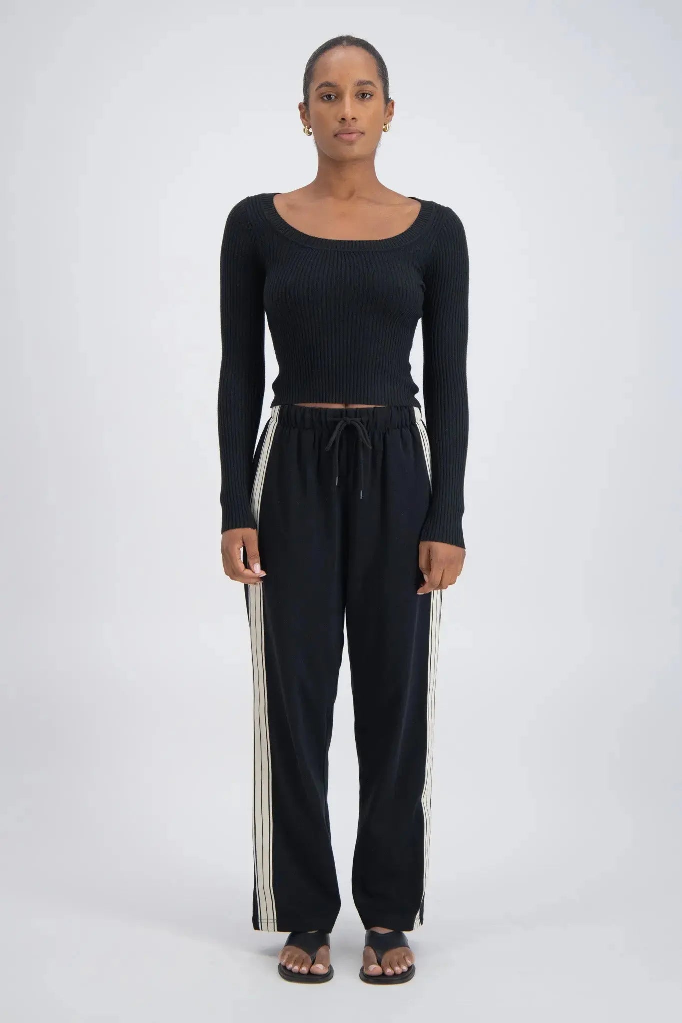 cotton black pant with a beige stripe clothlifestyle boutique