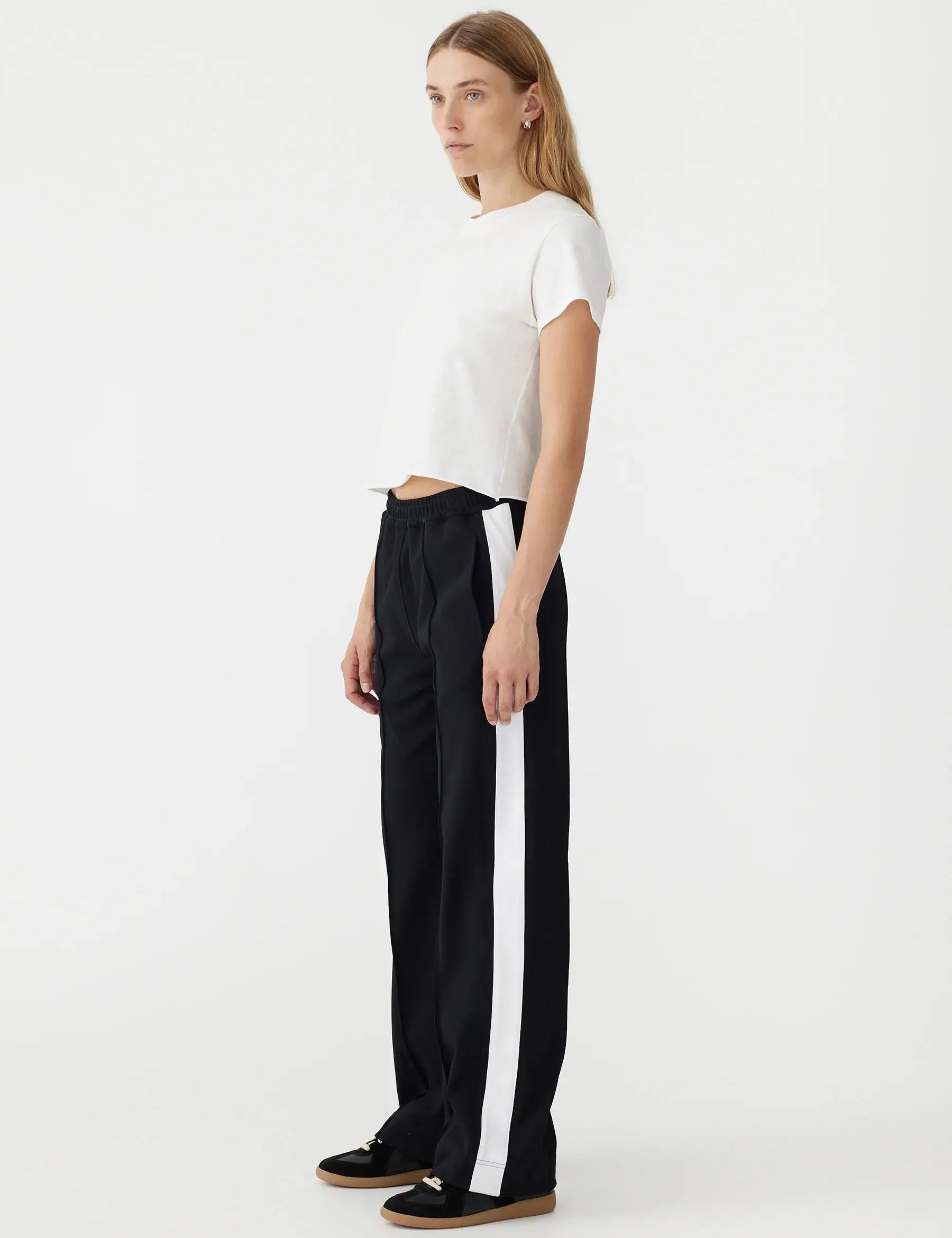 Twill Stripe Detail Pant in Black and White Bassike