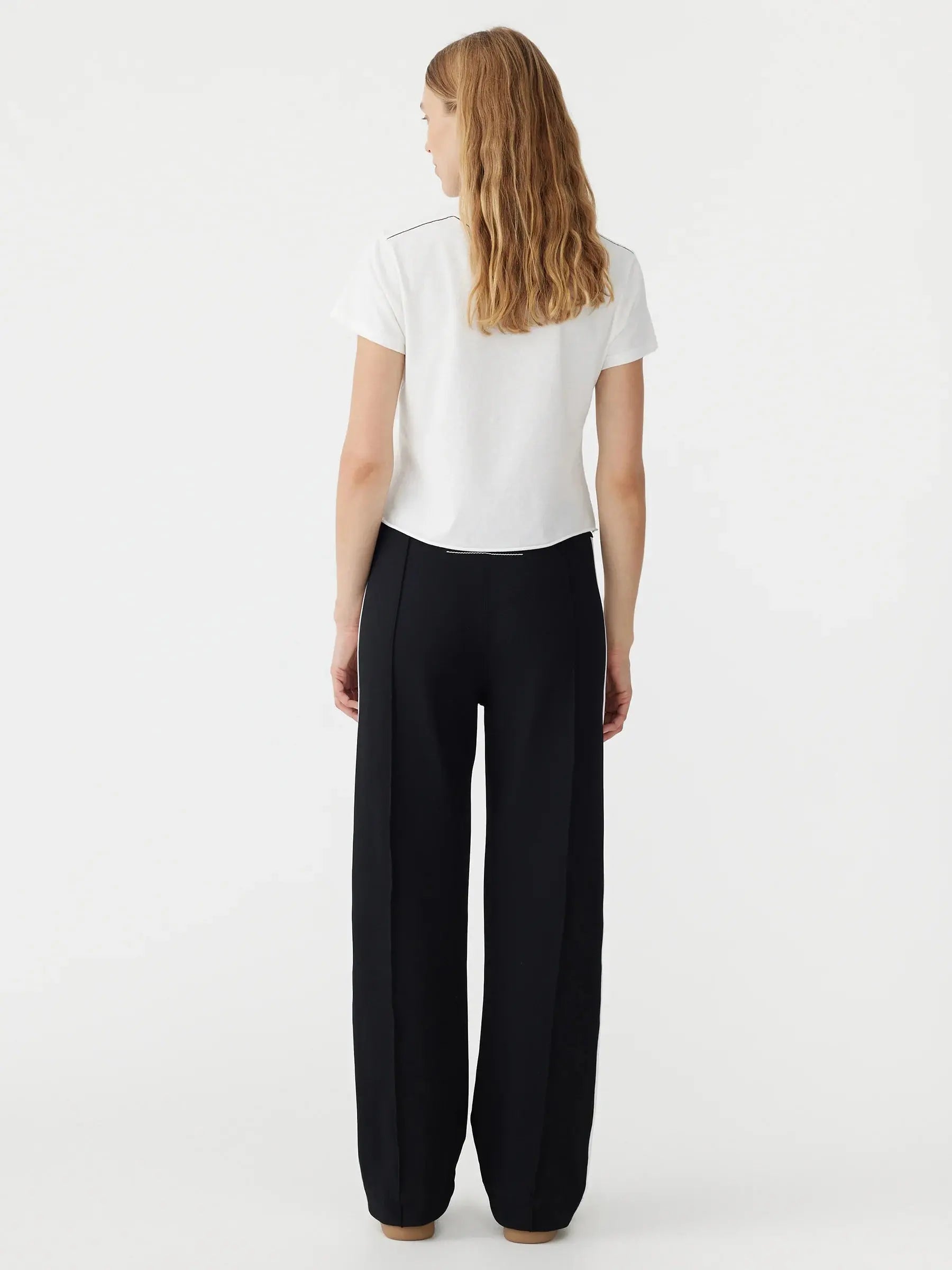 Twill Stripe Detail Pant in Black and White Bassike
