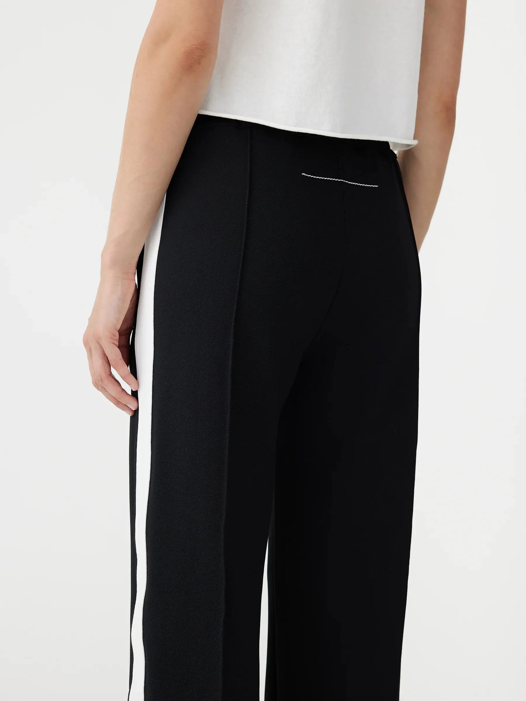 Twill Stripe Detail Pant in Black and White Bassike