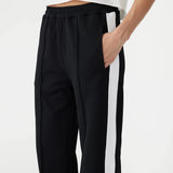 Twill Stripe Detail Pant in Black and White Bassike