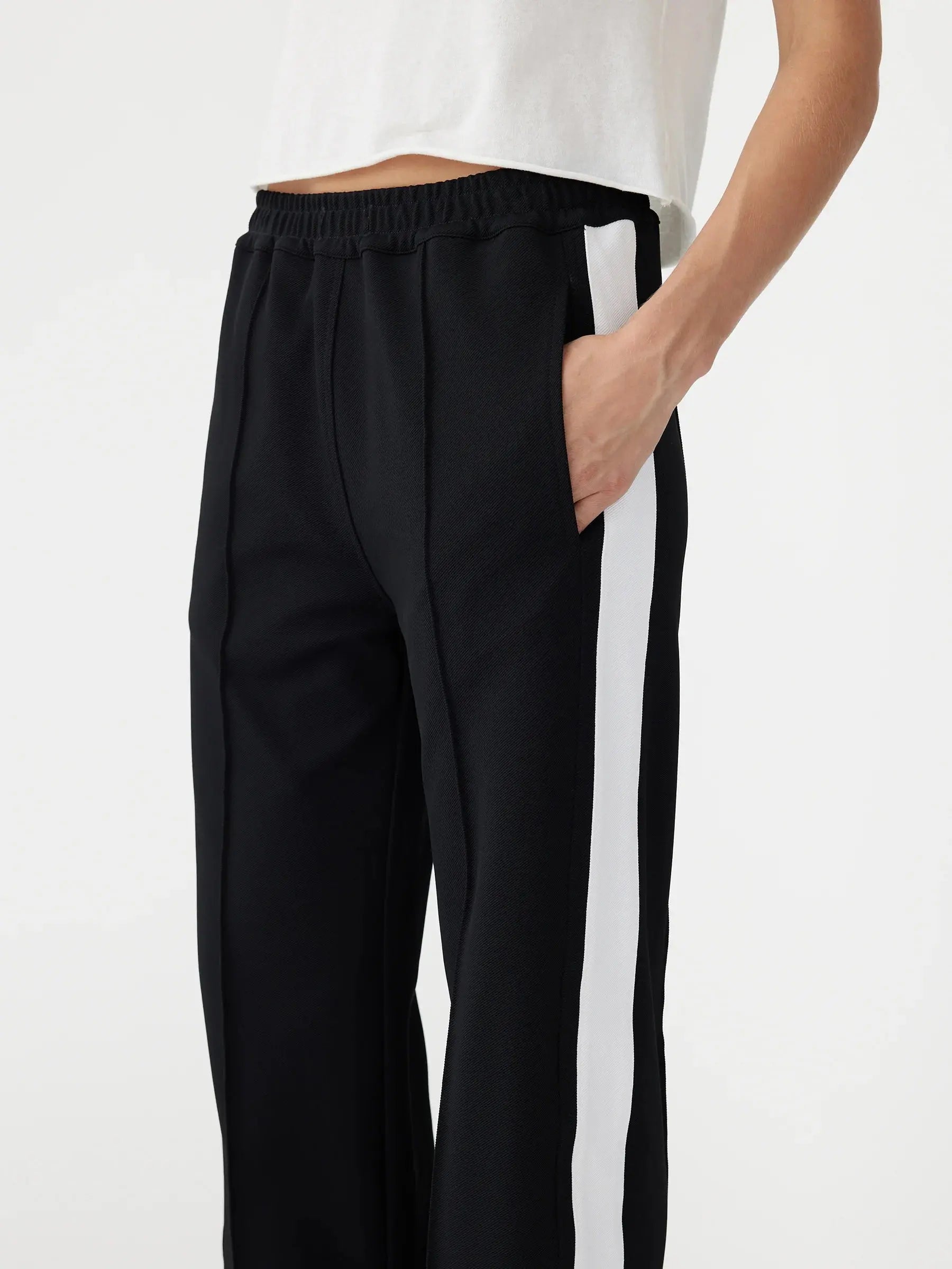Twill Stripe Detail Pant in Black and White Bassike