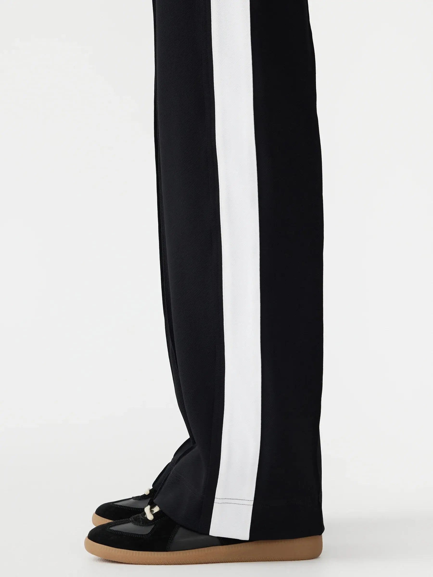 Twill Stripe Detail Pant in Black and White Bassike