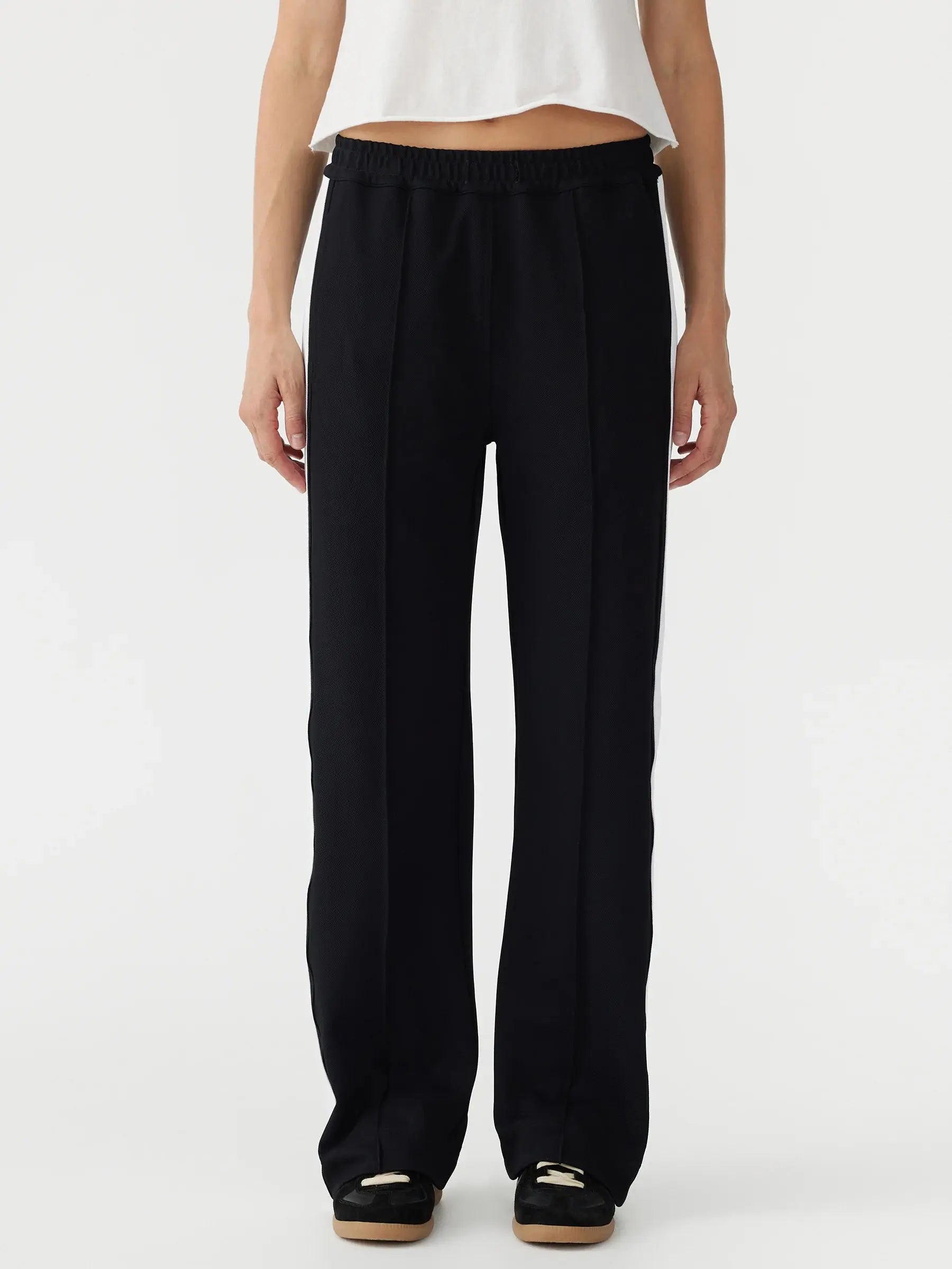 Twill Stripe Detail Pant in Black and White Bassike