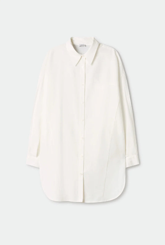 Cotton Silk Round Shirt in White
