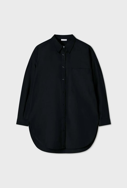 Cotton Silk Round Shirt in Black