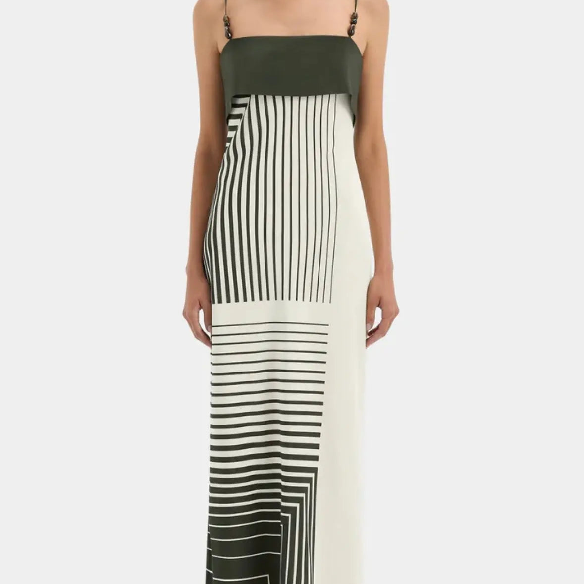 silk maxi dress with beading on shoulder