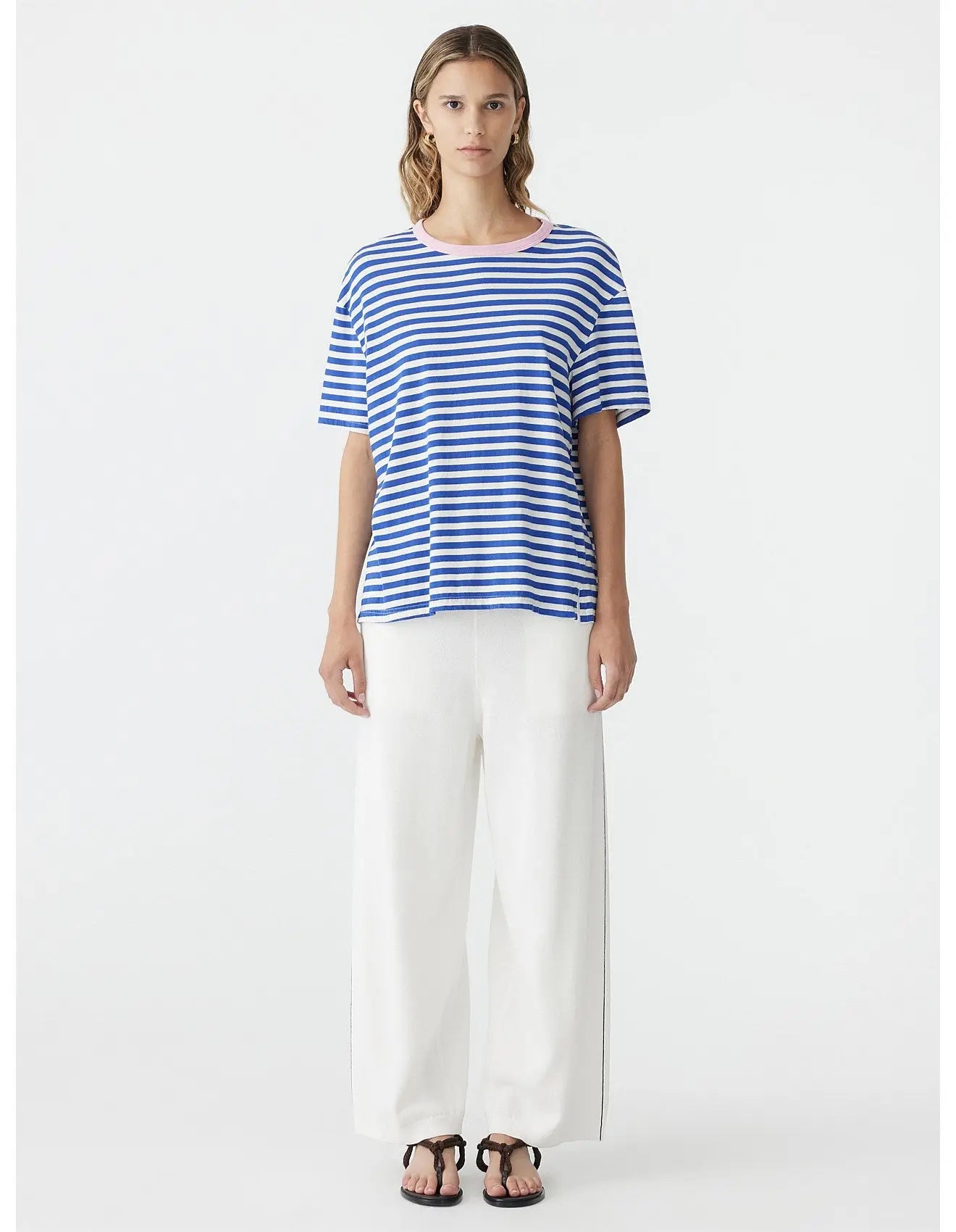 Stripe blue and pink boyfriend tee Clothlifestyle Boutique 