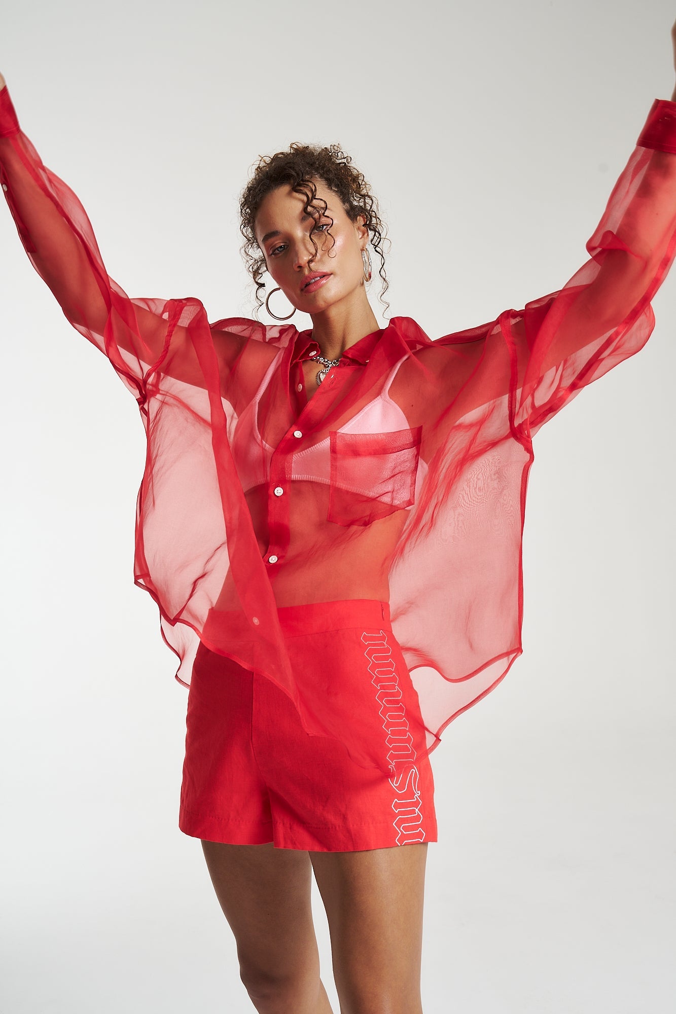 Red organza silk shirt at clotlifestyleboutique