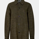 Boiled Wool Shirt Jacket in Olive