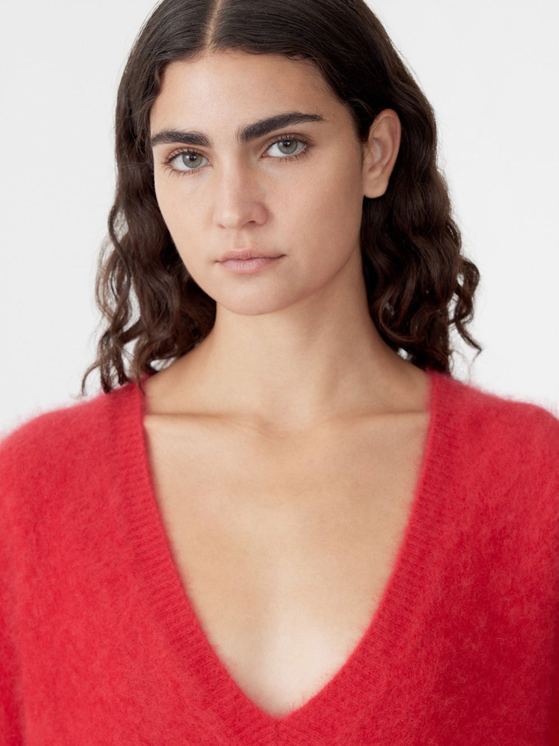 Deep V Textured Knit in Red BASSIKE