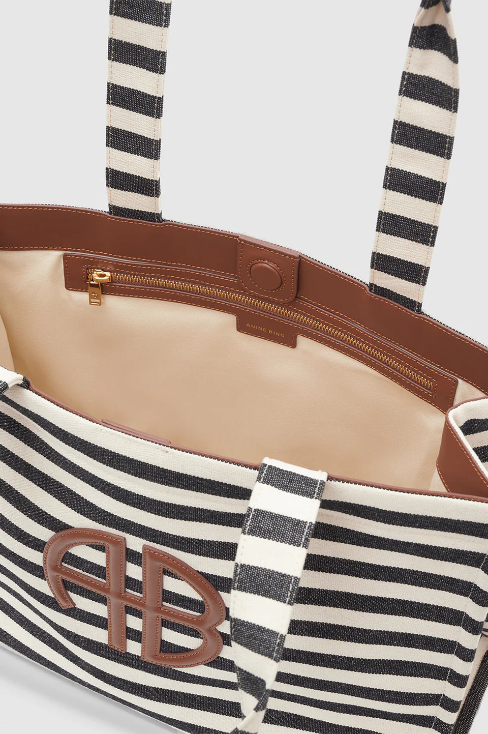 Lara Tote in Natural and Black Stripe Anine Bing