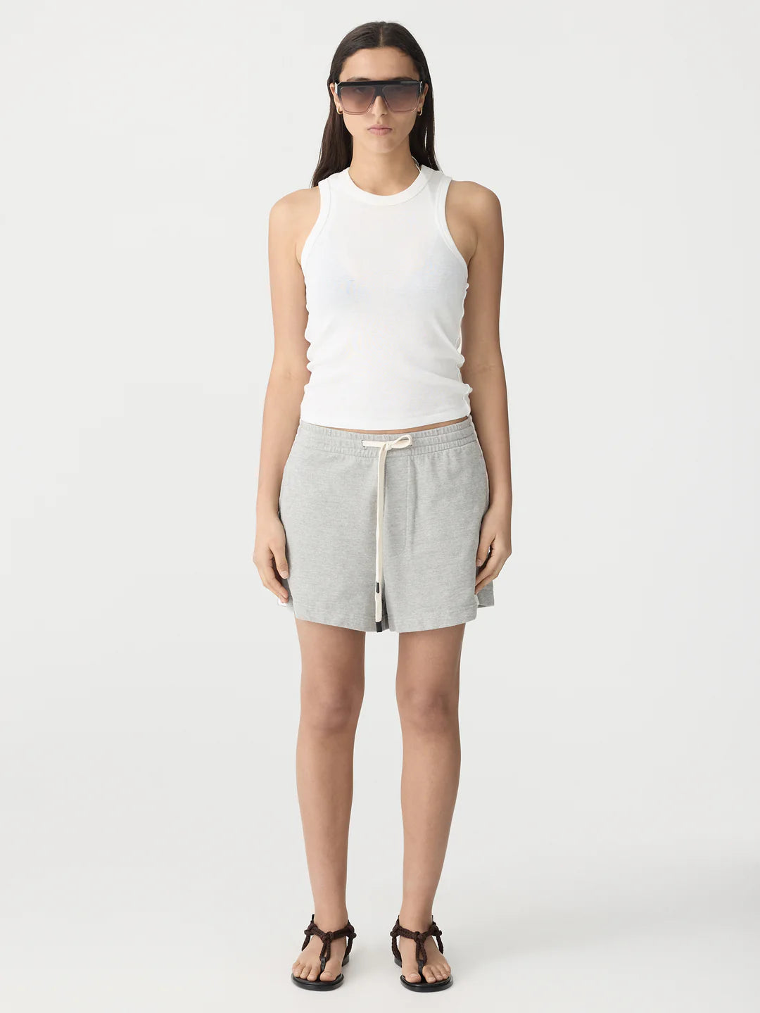 French Terry Side Stripe Short in Grey Marl White