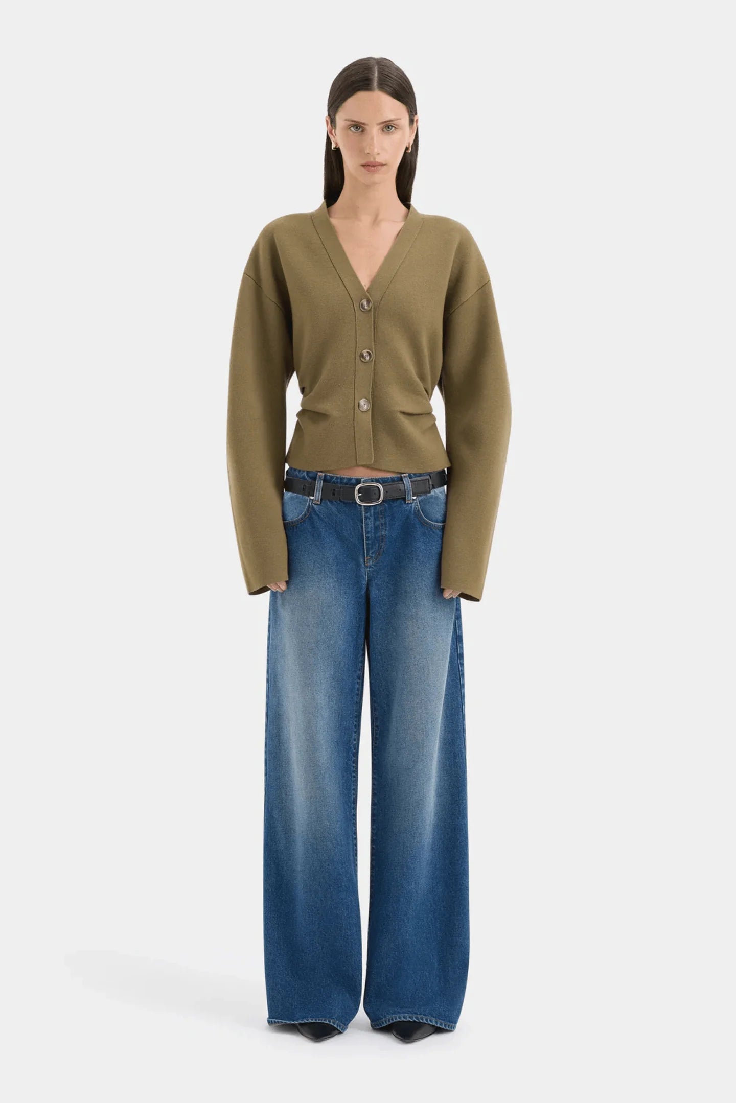 Ayana Gathered Cardigan in Khaki Sir.