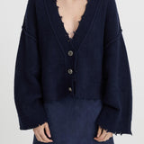 Blue cardigan with silver button blanca at clothlifestyle boutique 
