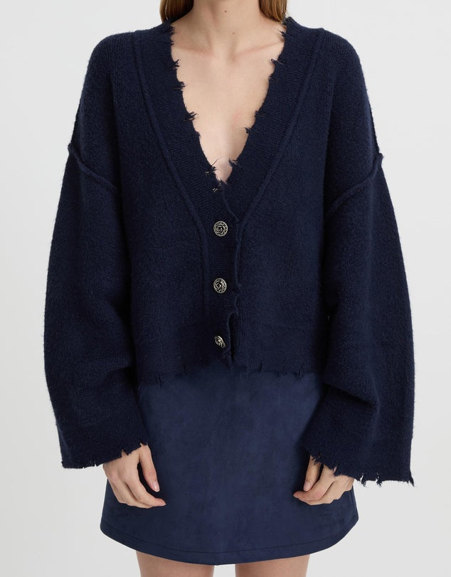 Blue cardigan with silver button blanca at clothlifestyle boutique 