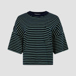 Stripe Boxy T-Shirt in Navy/Green/White BASSIKE
