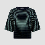 Stripe Boxy T-Shirt in Navy/Green/White BASSIKE