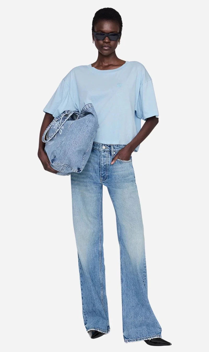 Johnny Cropped Tee Framed Monogram in Pale Blue ANINE BING