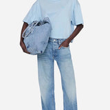 Johnny Cropped Tee Framed Monogram in Pale Blue ANINE BING