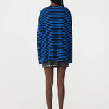 Stripe Boxy Heritage L/S Tshirt in Cobalt and Black -  BASSIKE