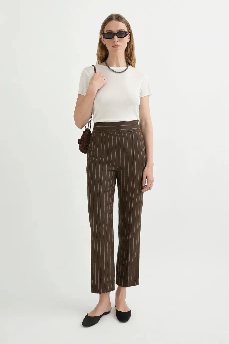 Thea Trousers in Chocolate Pinstripe Posse