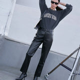 Miles Oversized Sweatshirt in Washed Black and Leopard