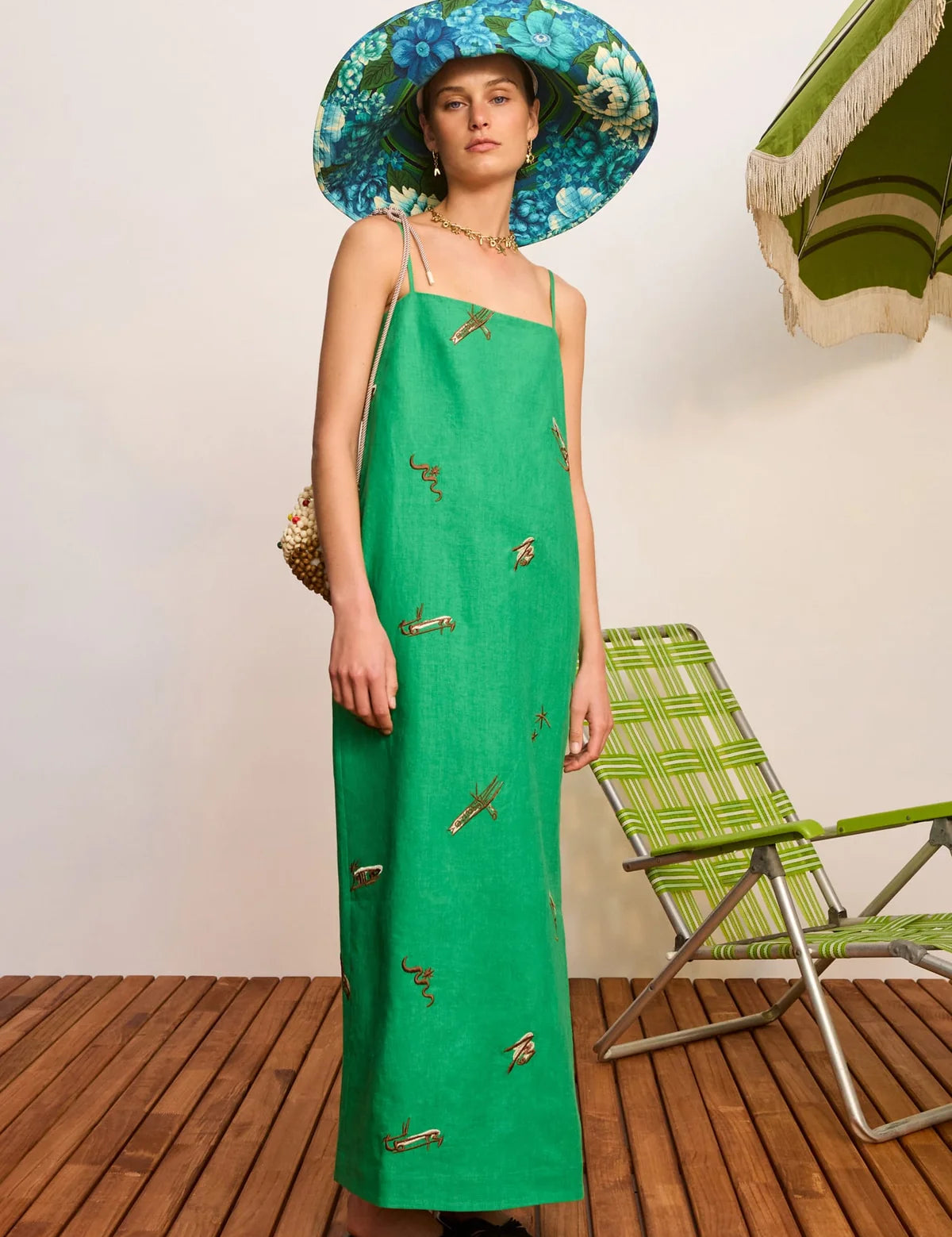 Wanda Embroidered Dress in Green Alemais