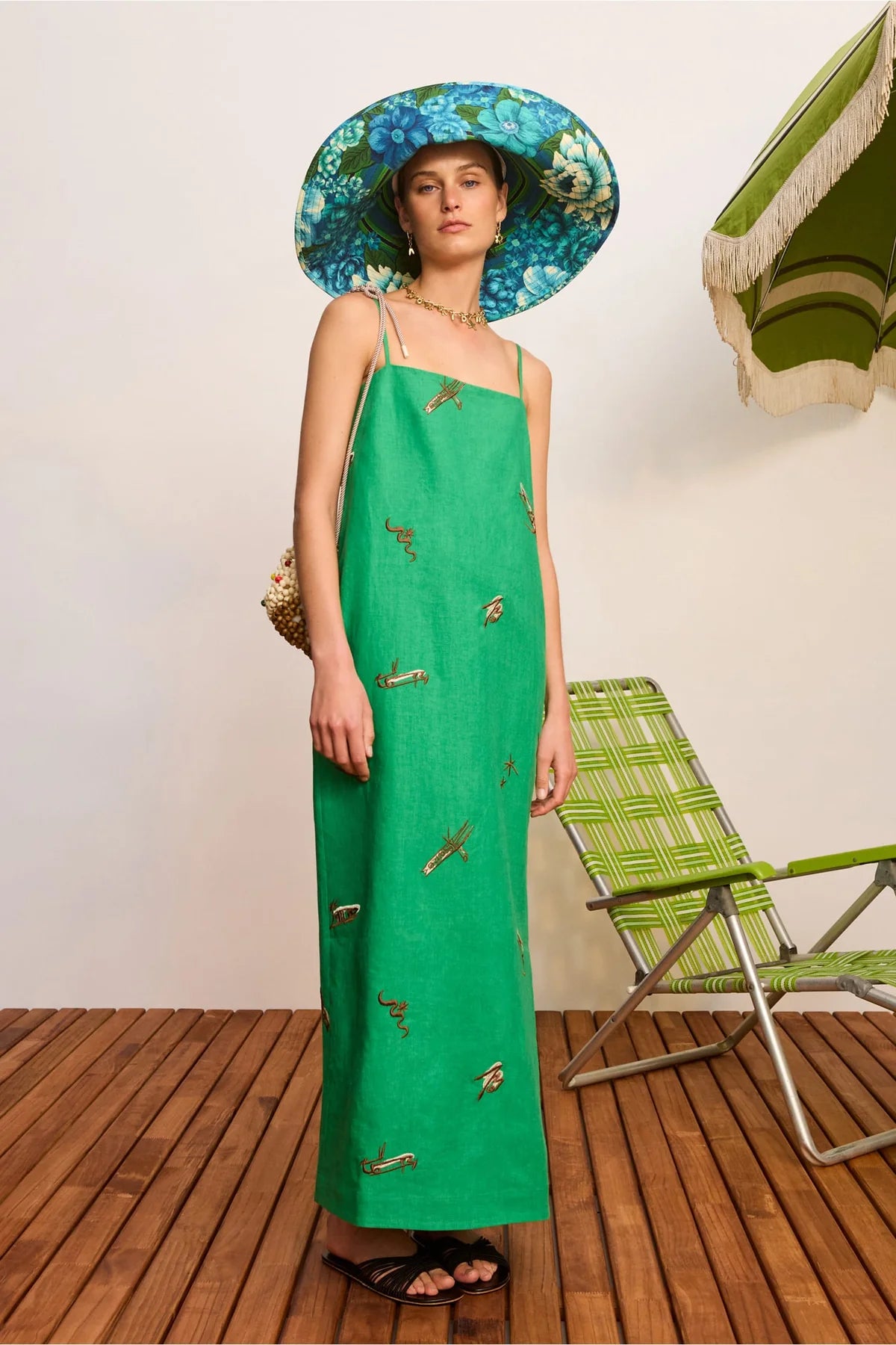 Wanda Embroidered Dress in Green Alemais